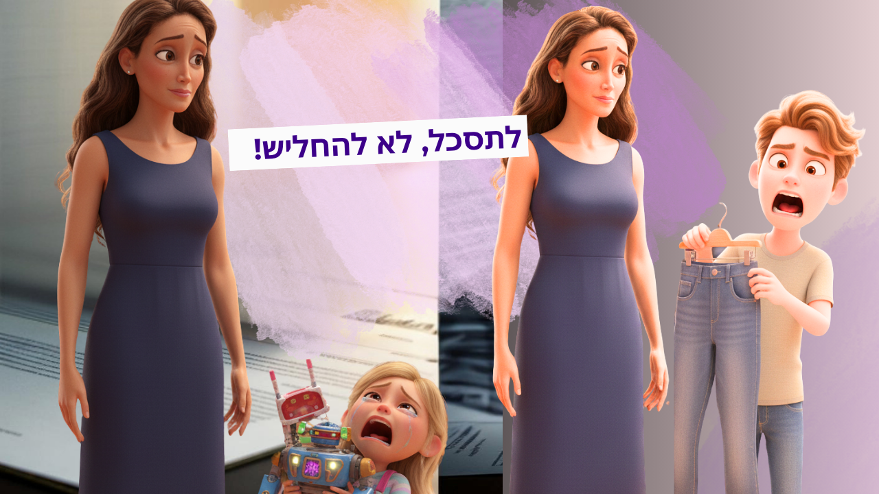 אמא מתבוננת בילדים עם חיוך עדין אמא מסרבת לקנות לילדים משחק או ג'ינס ולהיכנס, כך שעדיף לתסכל אותם, אבל לא להחליש